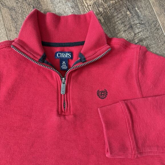 Chaps by Ralph Lauren 1/4 Zip Sweater Pullover Boys Size M(10/12) Preppy Red - Picture 2 of 6